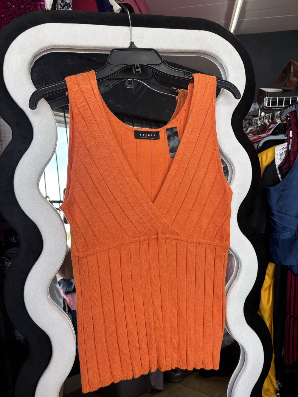 Axcess Orange Ribbed V‑Neck Knit Midi Dress